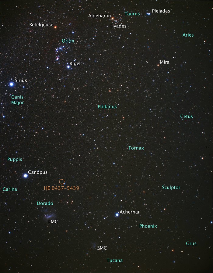 Location of hypervelocity star HE 0437-5439 (ground-based image)