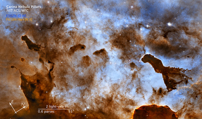 Compass and scale image for Carina Nebula pillars