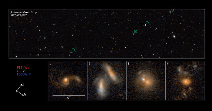 Compass and scale image of merging galaxies in the Extended Groth Strip