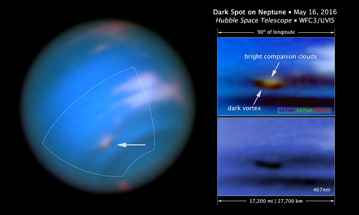 Scale and compass image for dark spot on Neptune