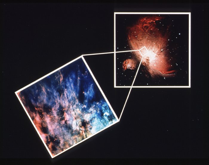 Orion Nebula HST view versus ground-based view