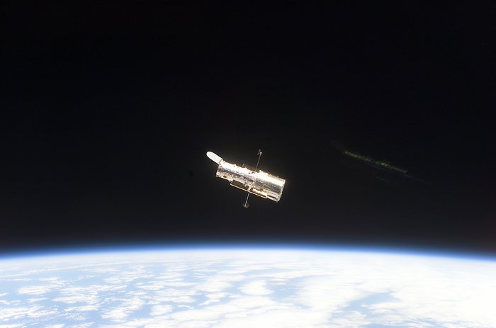 Hubble Space Telescope sporting new solar arrays during SM3B