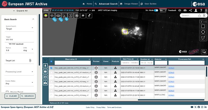MIRI footprint of GOALS High Level Science Product (HLSP) overlaid on the NIRCam image of VV 114